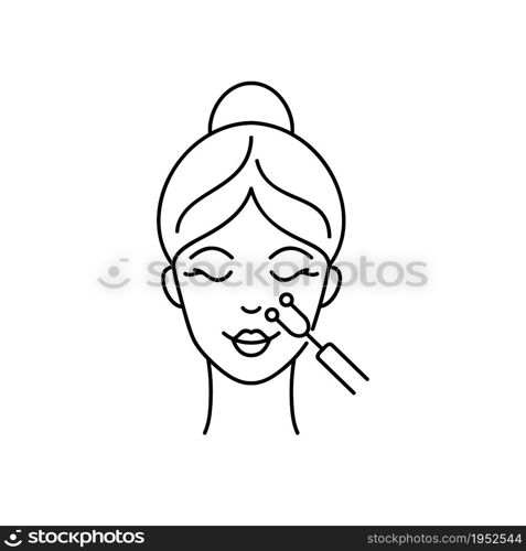 Microcurrents medicine treatment. Facial treatment with galvanic. Icon in line art style for beauty industry.