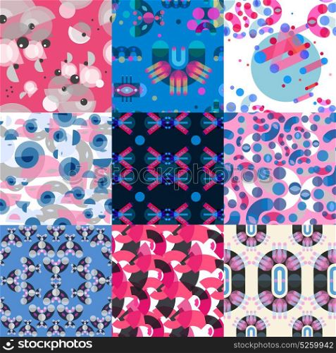 Microelements Flat Textures Collection. Geometric shapes patterns set of flat colorful square textures with different color shades in memphis style vector illustration