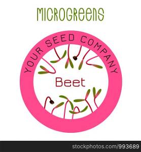 Microgreens Beet. Seed packaging design, round element in the center. Microgreens Beet. Seed packaging design, round element