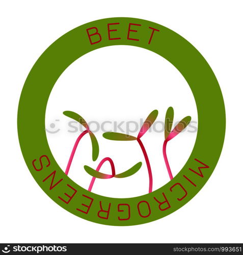 Microgreens Beet. Seed packaging design, round element in the center. Sprouting seeds of a plant. Vitamin supplement, vegan food. Microgreens Beet. Seed packaging design, round element in the center. Sprouting seeds of a plant