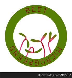Microgreens Beet. Seed packaging design, round element in the center. Sprouting seeds of a plant. Vitamin supplement, vegan food. Microgreens Beet. Seed packaging design, round element in the center. Sprouting seeds of a plant