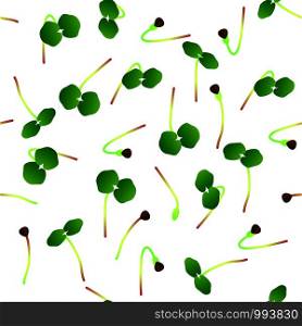 Microgreens Buckwheat. Sprouting seeds of a plant. Seamless pattern. Isolated on white. Vitamin supplement, vegan food. Microgreens Buckwheat. Sprouting seeds of a plant. Seamless pattern. Vitamin supplement, vegan food.