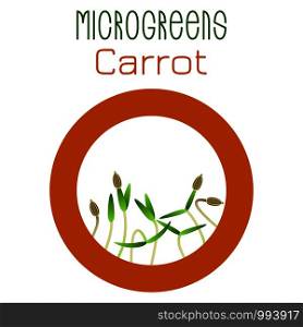 Microgreens Carrot. Seed packaging design, round element in the center. Vitamin supplement, vegan food. Microgreens Carrot. Seed packaging design, round element in the center