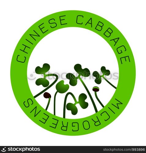 Microgreens Chinese Cabbage. Seed packaging design, round element in the center. Vitamin supplement, vegan food. Microgreens Chinese Cabbage. Seed packaging design, round element in the center