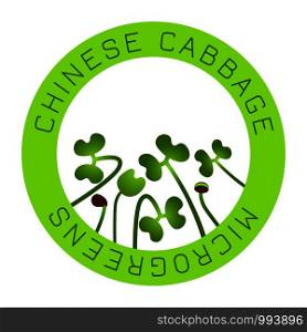 Microgreens Chinese Cabbage. Seed packaging design, round element in the center. Vitamin supplement, vegan food. Microgreens Chinese Cabbage. Seed packaging design, round element in the center