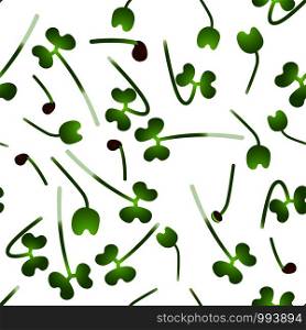 Microgreens Chinese Cabbage. Sprouting seeds of a plant. Seamless pattern. Isolated on white. Vitamin supplement, vegan food. Microgreens Chinese Cabbage. Sprouting seeds of a plant. Seamless pattern. Vitamin supplement, vegan food.
