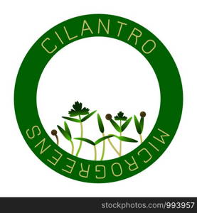 Microgreens Cilantro. Seed packaging design, round element in the center. Sprouting seeds of a plant. Vitamin supplement, vegan food. Microgreens Cilantro. Seed packaging design, round element in the center. Sprouting seeds of a plant