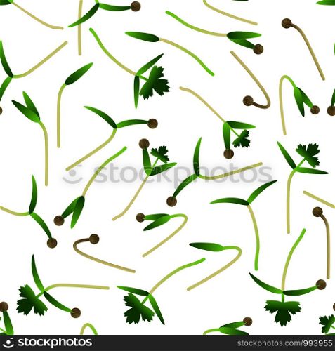 Microgreens Cilantro. Sprouting seeds of a plant. Seamless pattern. Isolated on white. Vitamin supplement, vegan food. Microgreens Cilantro. Sprouting seeds of a plant. Seamless pattern. Vitamin supplement, vegan food.
