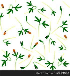 Microgreens Cress. Sprouting seeds of a plant. Seamless pattern. Isolated on white. Vitamin supplement, vegan food. Microgreens Cress. Sprouting seeds of a plant. Seamless pattern. Vitamin supplement, vegan food.