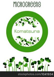 Microgreens Komatsuna. Seed packaging design, round element in the center. Sprouting seeds of a plant. Vitamin supplement, vegan food. Microgreens Komatsuna. Seed packaging design, round element in the center. Sprouting seeds of a plant