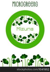Microgreens Mizuna. Seed packaging design, round element in the center. Sprouting seeds of a plant. Vitamin supplement, vegan food. Microgreens Mizuna. Seed packaging design, round element in the center. Sprouting seeds of a plant