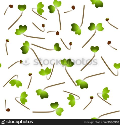 Microgreens Mustard. Sprouting seeds of a plant. Seamless pattern. Isolated on white. Vitamin supplement, vegan food. Microgreens Mustard. Sprouting seeds of a plant. Seamless pattern. Vitamin supplement, vegan food.