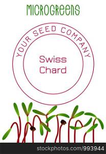 Microgreens Swiss Chard. Seed packaging design. Vitamin supplement, vegan food. Microgreens Swiss Chard. Seed packaging design, text, vegan food