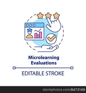 Microlearning evaluations concept icon. Micro learning module abstract idea thin line illustration. Performance assessment. Isolated outline drawing. Editable stroke. Arial, Myriad Pro-Bold fonts used. Microlearning evaluations concept icon