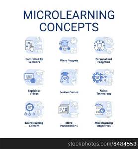 Microlearning light blue concept icons set. Effective educational approach idea thin line color illustrations. Technology. Isolated symbols. Editable stroke. Roboto-Medium, Myriad Pro-Bold fonts used. Microlearning light blue concept icons set