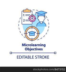 Microlearning objectives concept icon. Micro learning module abstract idea thin line illustration. Targeted information. Isolated outline drawing. Editable stroke. Arial, Myriad Pro-Bold fonts used. Microlearning objectives concept icon
