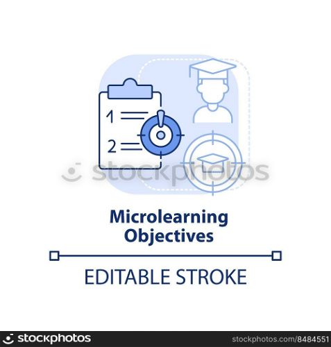 Microlearning objectives light blue concept icon. Micro learning module abstract idea thin line illustration. Isolated outline drawing. Editable stroke. Arial, Myriad Pro-Bold fonts used. Microlearning objectives light blue concept icon
