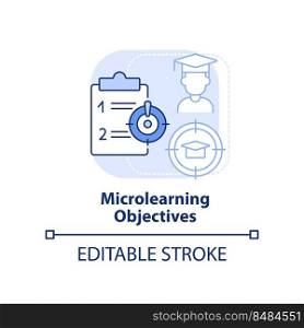Microlearning objectives light blue concept icon. Micro learning module abstract idea thin line illustration. Isolated outline drawing. Editable stroke. Arial, Myriad Pro-Bold fonts used. Microlearning objectives light blue concept icon