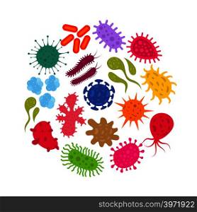 Microorganism and primitive infection virus. Bacteria and germs vector icons. Virus infection, illustration of microorganism bacteria. Microorganism and primitive infection virus. Bacteria and germs vector icons