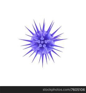 Microorganism, virus isolated barbed microbe. Vector blue thorny body, macromolecule germ. Microscopic element of live creature body vector