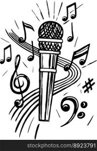 Microphone and notes sketch vector image