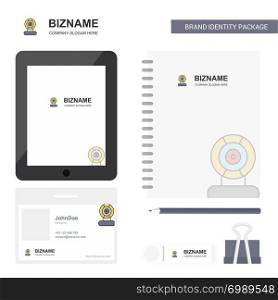 Microphone Business Logo, Tab App, Diary PVC Employee Card and USB Brand Stationary Package Design Vector Template