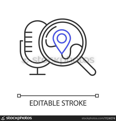 Microphone connection problems linear icon. Sound recording mistake. Voice record. Podcast technology. Thin line illustration. Contour symbol. Vector isolated outline drawing. Editable stroke