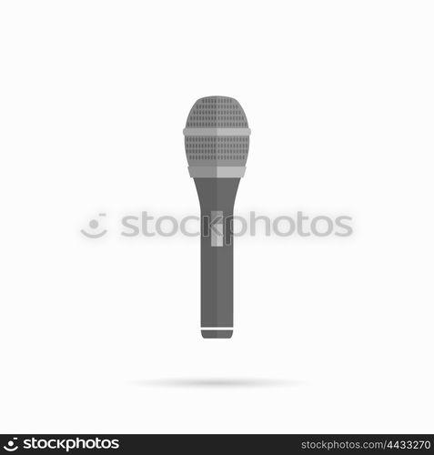 Microphone design flat isolated icon, vintage microphone stand, sound media, record vocal musical web broadcasting microphone vector illustration