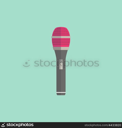 Microphone design flat isolated icon, vintage microphone stand, sound media, record vocal musical web broadcasting microphone vector illustration