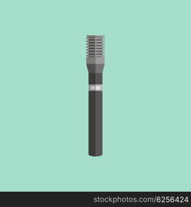 Microphone design flat isolated icon, vintage microphone stand, sound media, record vocal musical web broadcasting microphone vector illustration