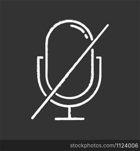 Microphone forbidden chalk icon. Sound recorder error notification idea. Recording prohibited. Voice speaker installation mistake. Mic install problem. Isolated vector chalkboard illustration