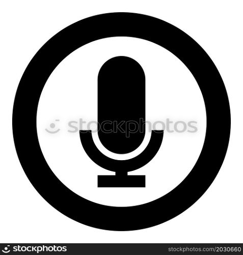 Microphone icon in circle round black color vector illustration image solid outline style simple. Microphone icon in circle round black color vector illustration image solid outline style