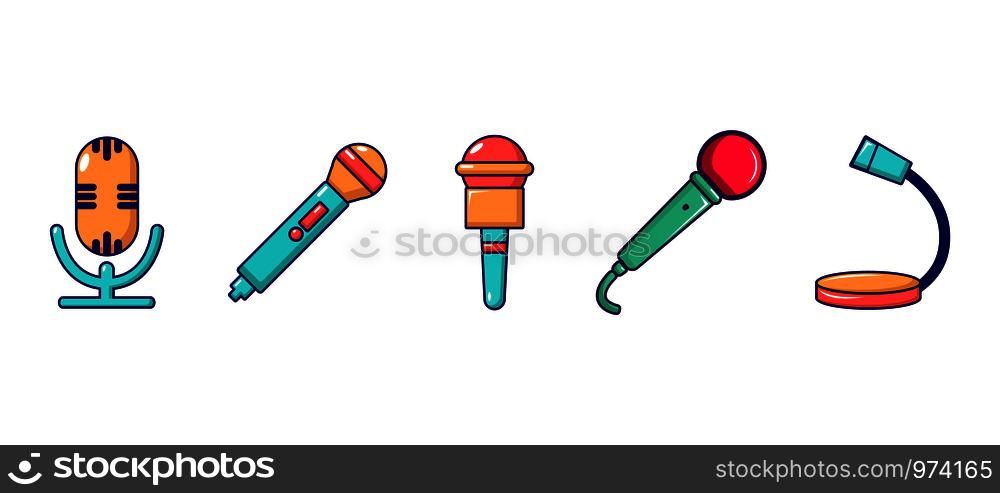 Microphone icon set. Cartoon set of microphone vector icons for web design isolated on white background. Microphone icon set, cartoon style
