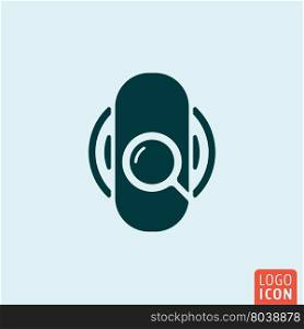 Microphone icon. Speaker with magnifying glass. Vector illustration. Microphone icon isolated