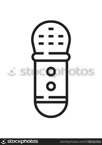 Microphone icon vector in thin line style. Voice over sign. Microphone symbol for audio podcast broadcast. Music record studio, online recording. Simple broadcasting concert logo.. Microphone icon vector in thin line style. Voice over sign. Microphone symbol for audio podcast broadcast.