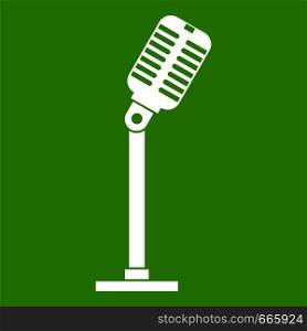 Microphone icon white isolated on green background. Vector illustration. Microphone icon green
