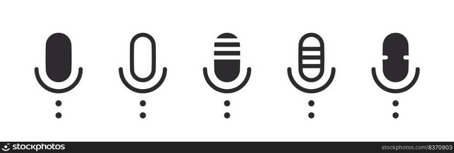 Microphone icons. Different microphone collection. Podcast microphone signs. Vector icons