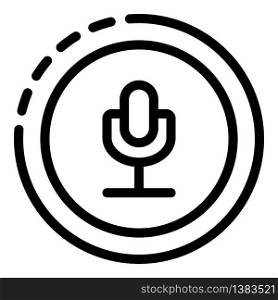 Microphone in the circle icon. Outline microphone in the circle vector icon for web design isolated on white background. Microphone in the circle icon, outline style