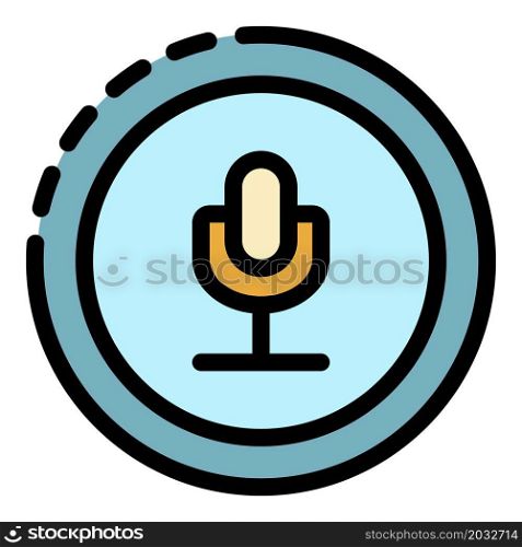 Microphone in the circle icon. Outline microphone in the circle vector icon color flat isolated. Microphone in the circle icon color outline vector