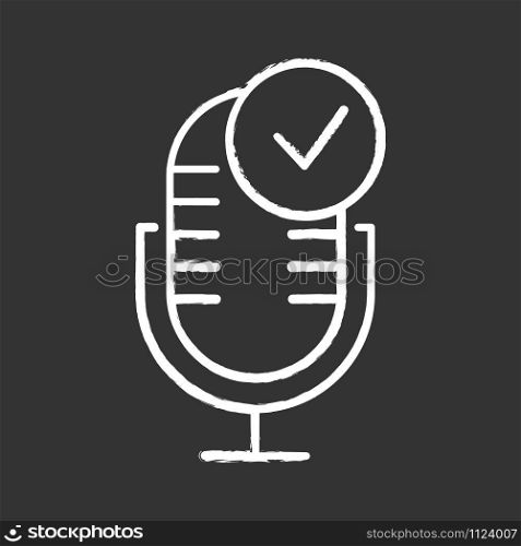 Microphone installation chalk icon. Sound recorder connected idea. Successful connection. Voice control, speech recognition process. Electronic device install. Isolated vector chalkboard illustration
