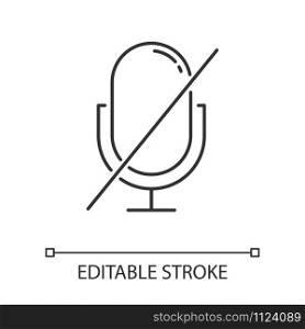 Microphone installation linear icon. Sound recorder connected. Successful connection. Voice control. Thin line illustration. Contour symbol. Vector isolated outline drawing. Editable stroke