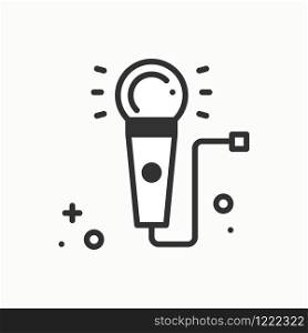 Microphone line outline icon. Voice record, karaoke, interview, audio sign. Vector simple linear design. Illustration. Flat symbols. Thin element. Microphone line outline icon. Voice record, karaoke, interview, audio sign. Vector simple linear design. Illustration. Flat symbols. Thin element.