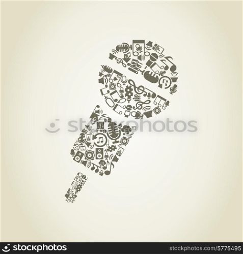 Microphone made of music subjects. A vector illustration