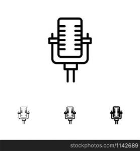 Microphone, Multimedia, Record, Song Bold and thin black line icon set