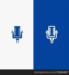 Microphone, Multimedia, Record, Song Line and Glyph Solid icon Blue banner