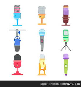 microphone music set cartoon. audio radio, studio stage, karaoke sing, concert sound microphone music sign. isolated symbol vector illustration. microphone music set cartoon vector illustration