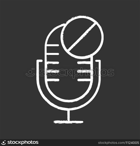 Microphone not available chalk icon. Sound recorder technical mistake idea. Voice speaker installation error. Recording equipment. Alert notification. Isolated vector chalkboard illustration