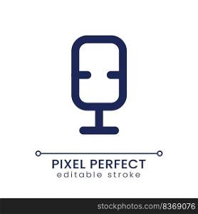 Microphone pixel perfect linear ui icon. Recording audio. Mobile application. GUI, UX design. Outline isolated user interface element for app and web. Editable stroke. Poppins font used. Microphone pixel perfect linear ui icon