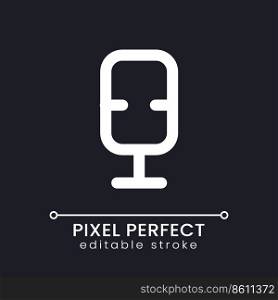 Microphone pixel perfect white linear ui icon for dark theme. Recording audio. Mobile app. Vector line pictogram. Isolated user interface symbol for night mode. Editable stroke. Poppins font used. Microphone pixel perfect white linear ui icon for dark theme