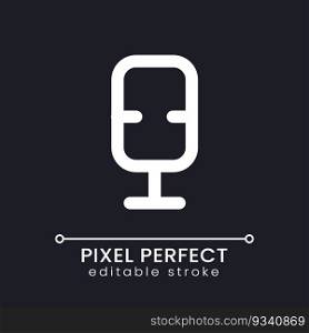 Microphone pixel perfect white linear ui icon for dark theme. Recording audio. Mobile app. Vector line pictogram. Isolated user interface symbol for night mode. Editable stroke. Poppins font used. Microphone pixel perfect white linear ui icon for dark theme